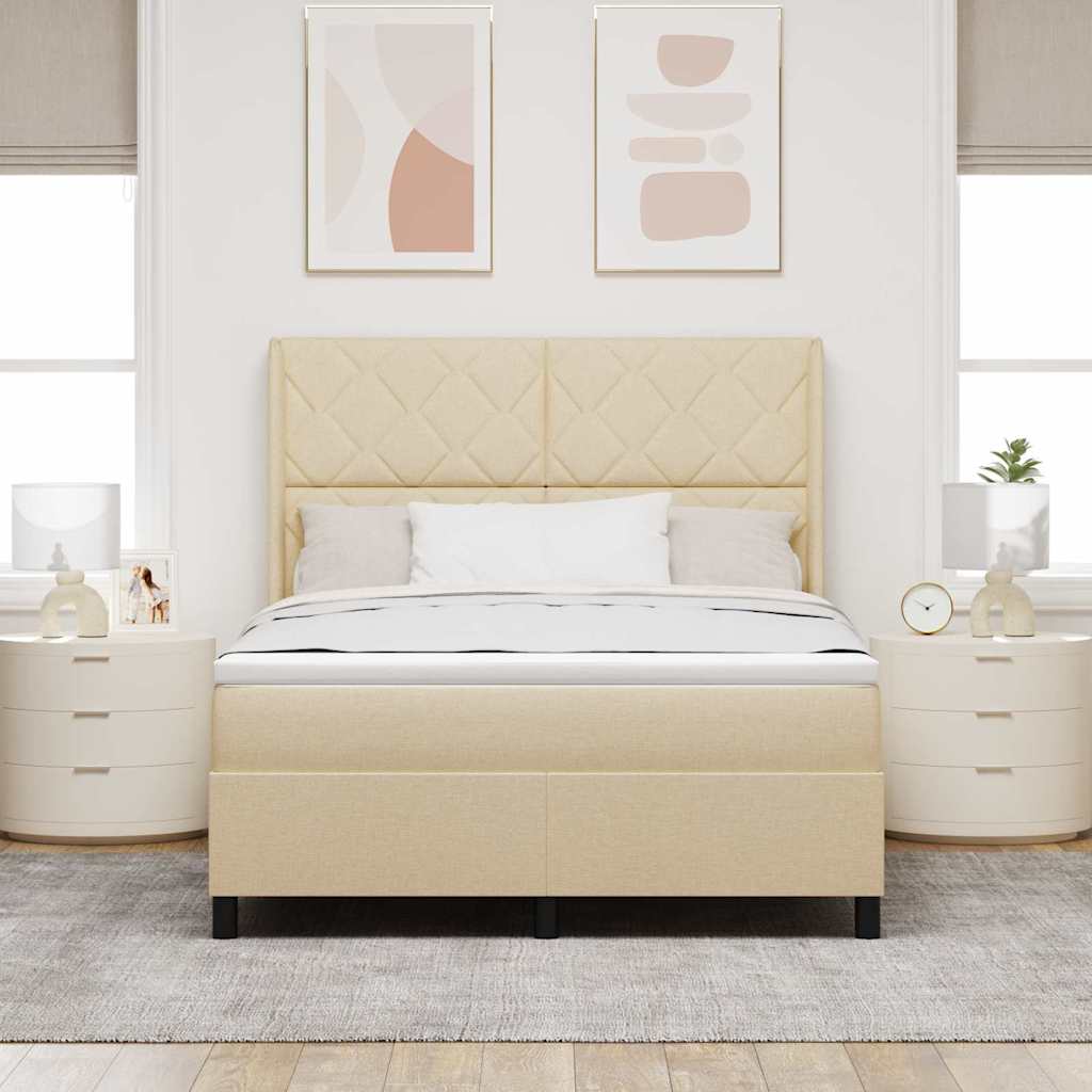 Boxrugós ágy párnával fejtámlával Krém 200 x 140 cm szövet 3