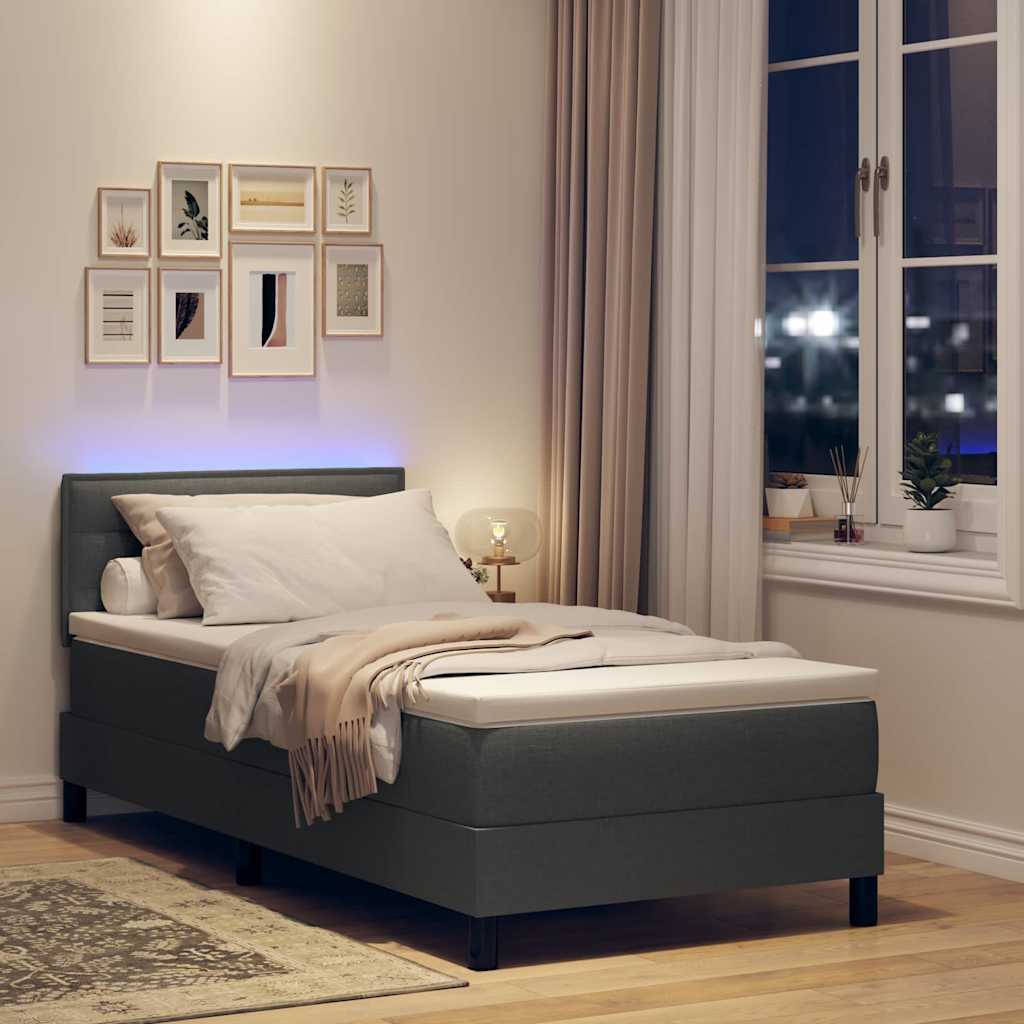Boxrugós ágy LED szalagokkal Sötétszürke 100 x 200 cm szövet 5