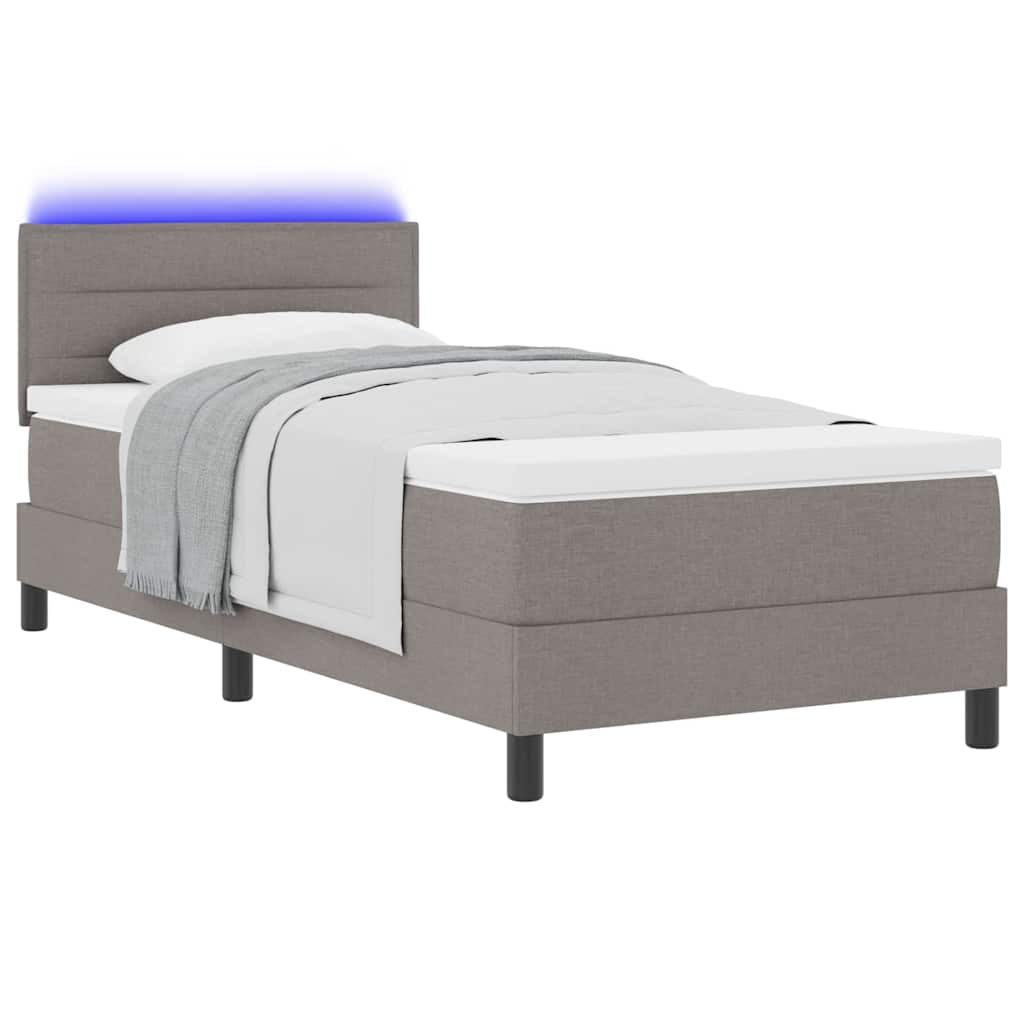 Boxrugós ágy LED szalagokkal Tópszínű 100 x 200 cm szövet 3