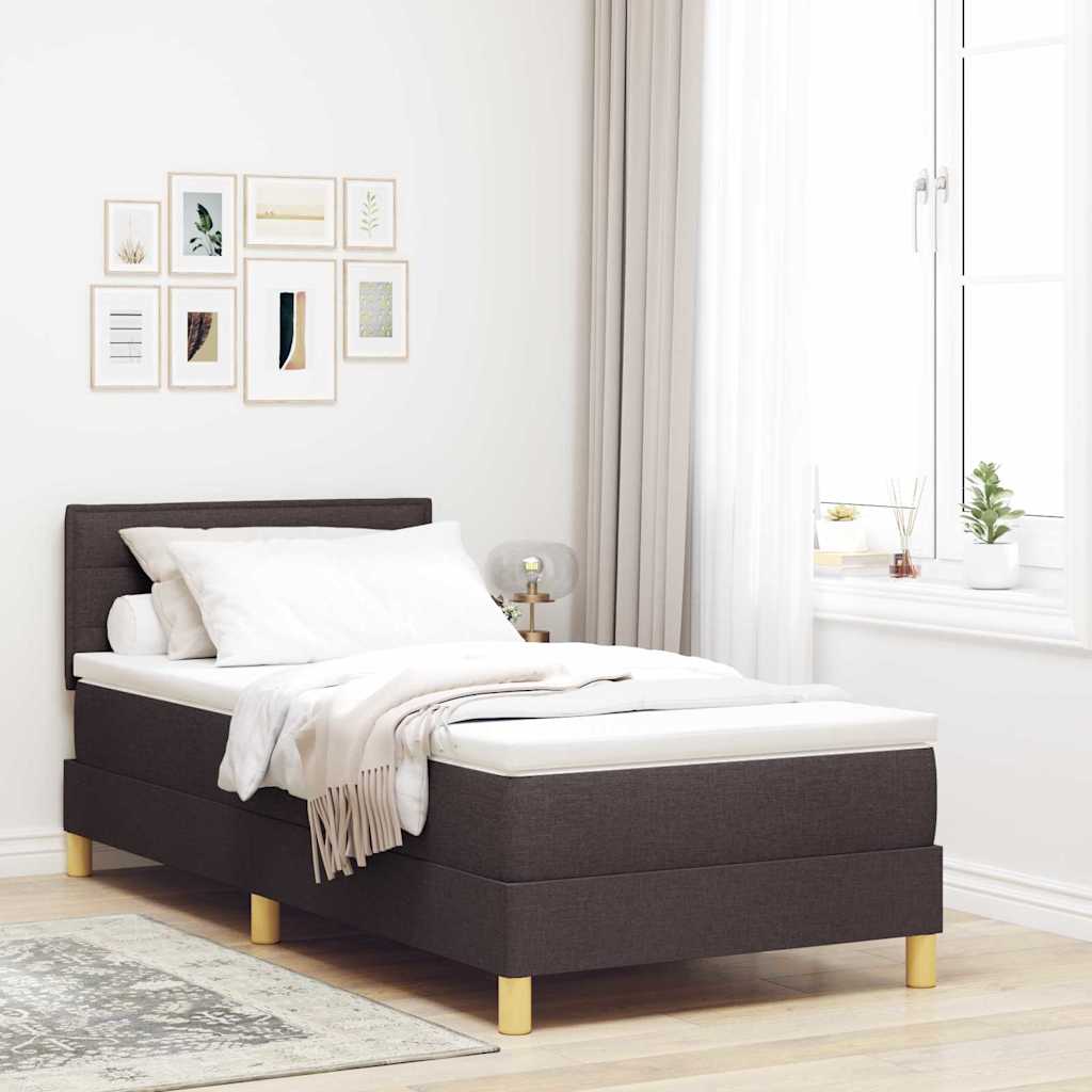 LED Box Spring Ágy fejtámlával Sötét Barna 100 x 200 cm szövet