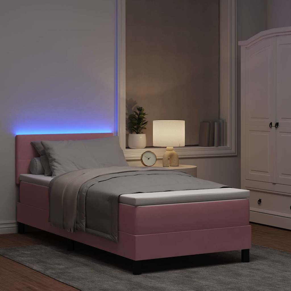 LED Box Spring Ágy fejtámlával Rózsaszín 90 x 190 cm Bársony 5