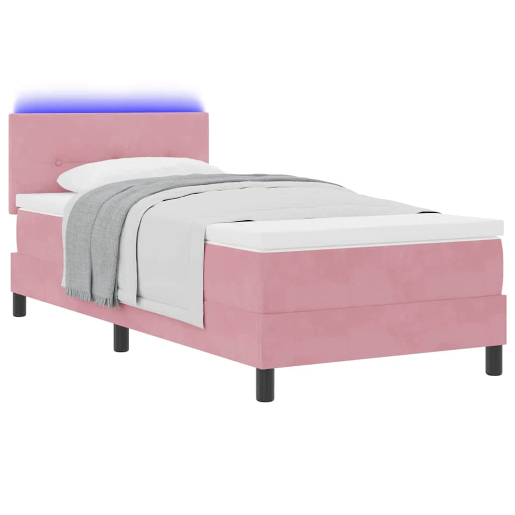 LED Box Spring Ágy fejtámlával Rózsaszín 90 x 190 cm Bársony 3
