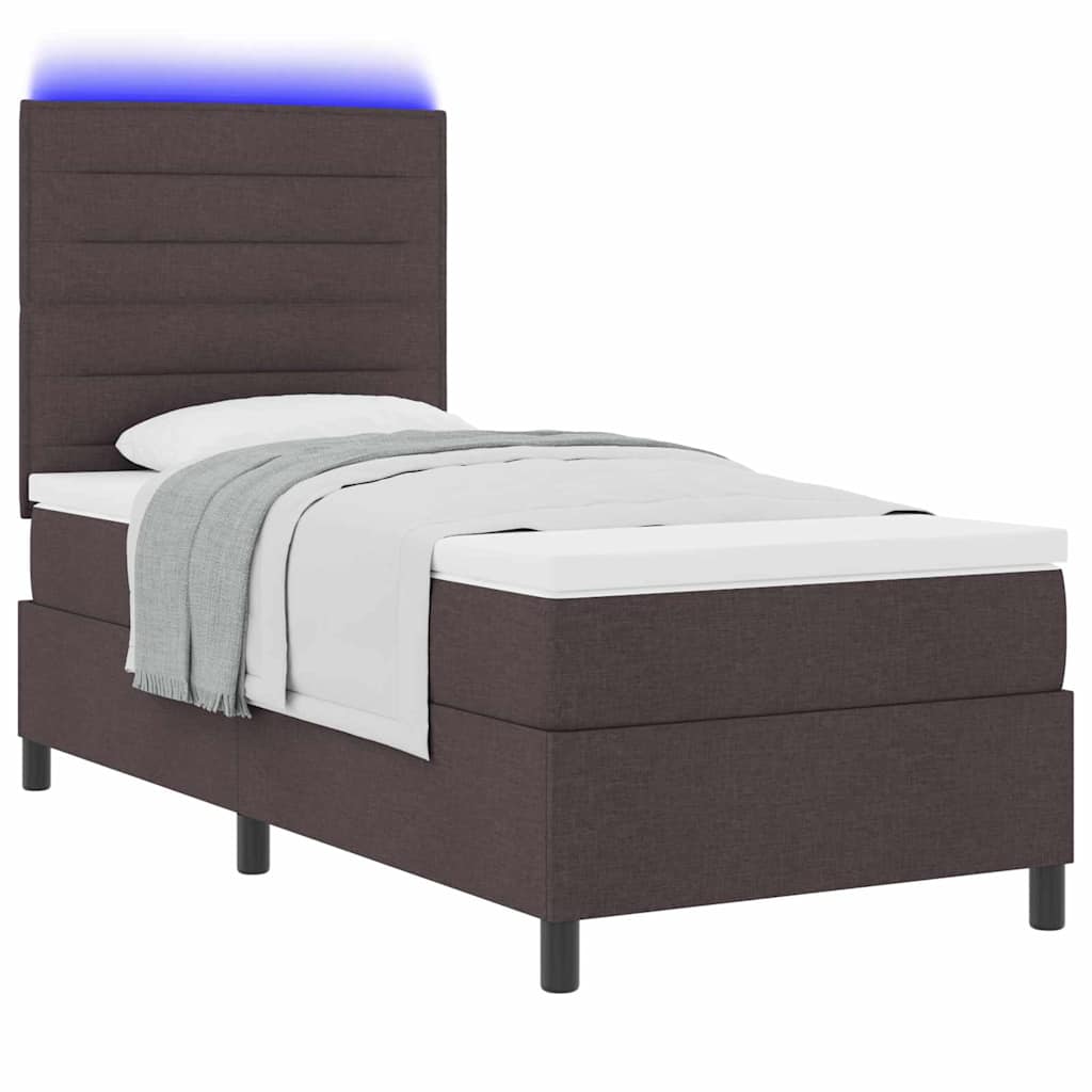 Boxrugós ágy matracmal leddel sötétbarna 80 x 200 cm szövet 3