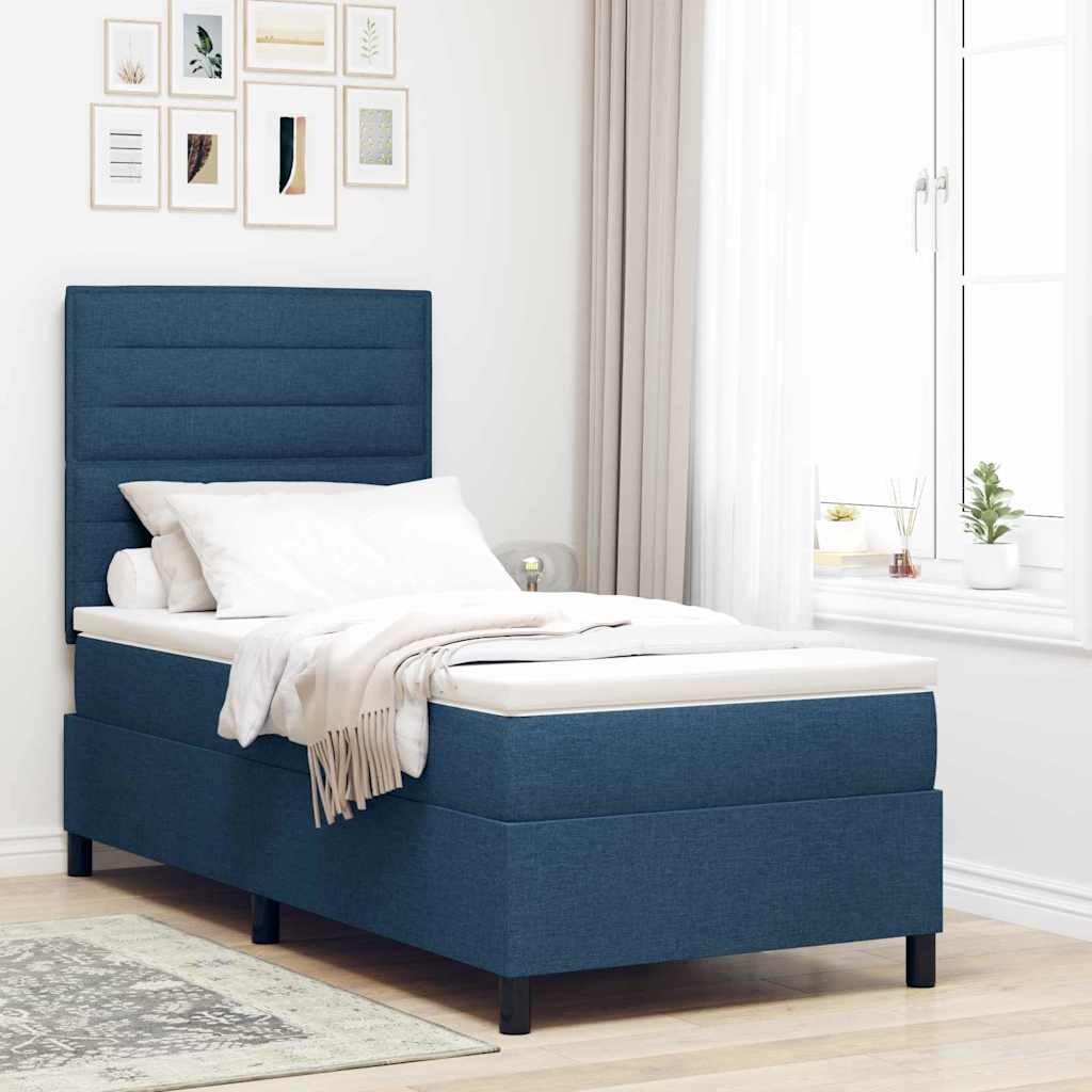 Boxrugós ágy matracmal leddel Kék 80 x 200 cm szövet
