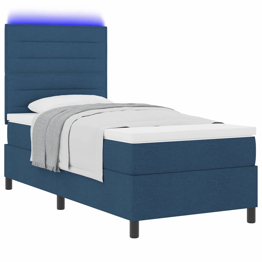 Boxrugós ágy matracmal leddel Kék 80 x 200 cm szövet 3