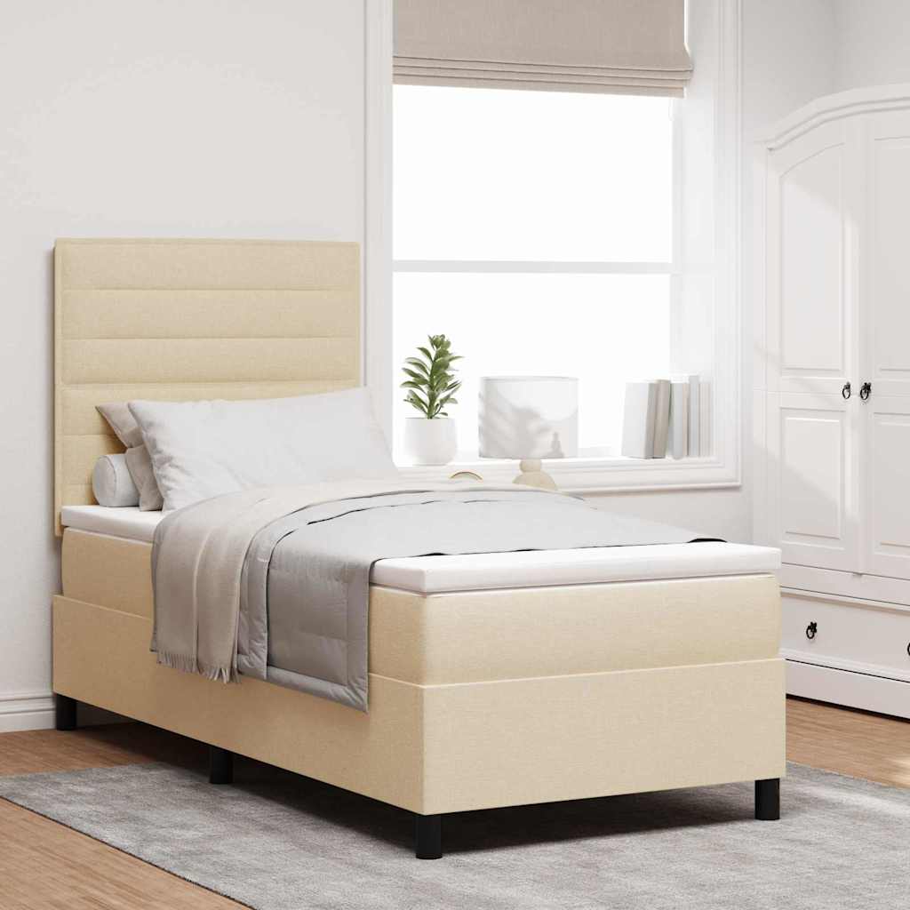 Boxrugós ágy matracmal leddel Krém 100 x 200 cm szövet
