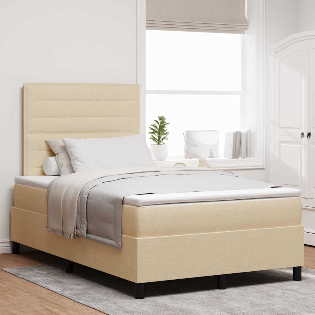 Boxrugós ágy matracmal leddel Krém 120 x 190 cm szövet