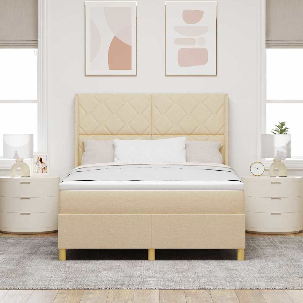 Boxrugós ágy LED szalagokkal Krém 140 x 200 cm szövet 4