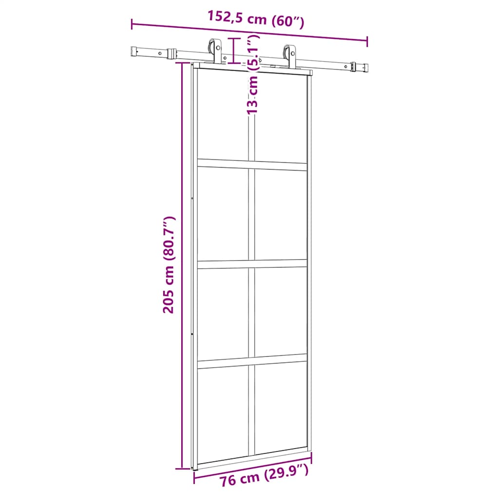 Fekete edzett üveg tolóajtó fémszerelék szettel 76x205 cm 9