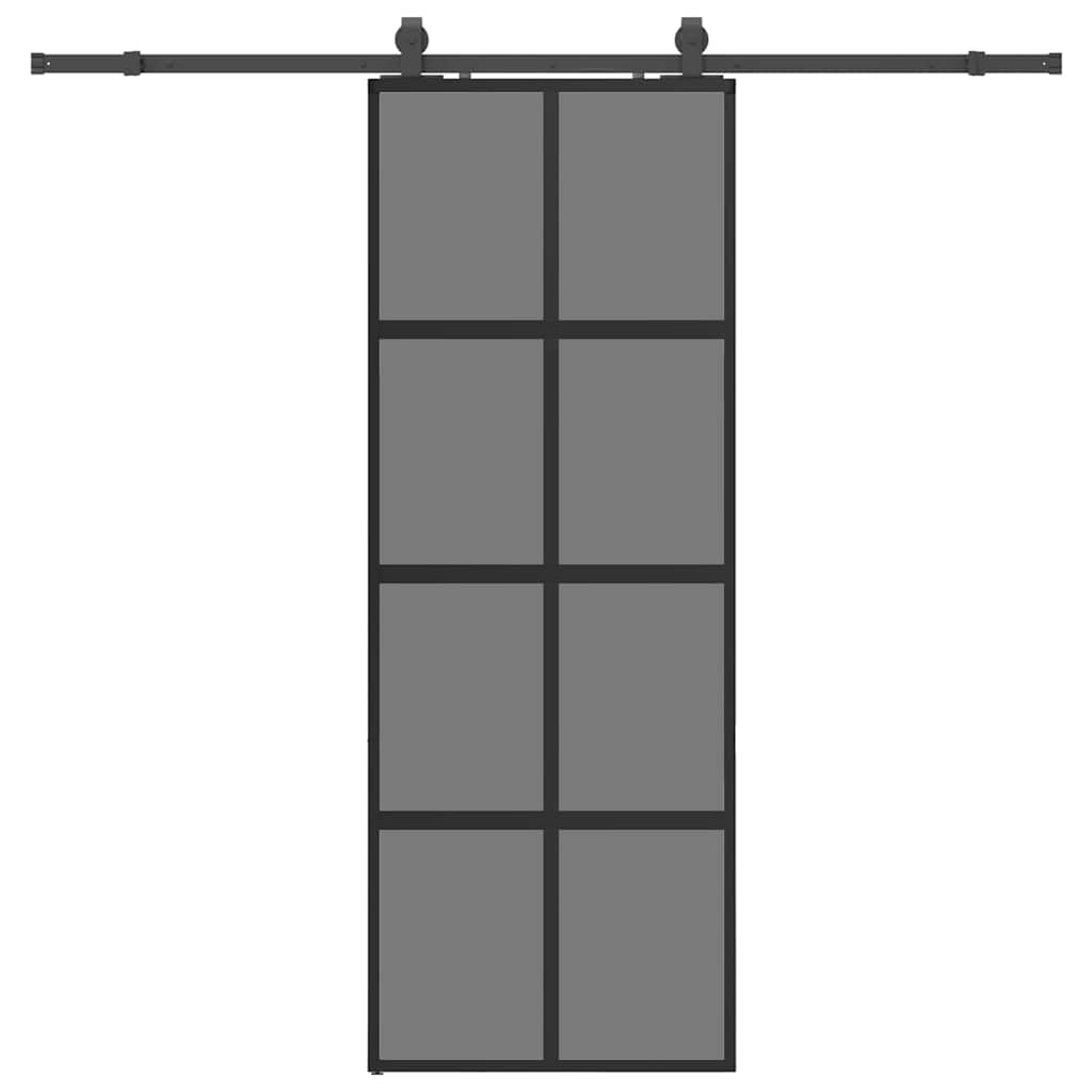 Fekete edzett üveg tolóajtó fémszerelék szettel 76x205 cm 2