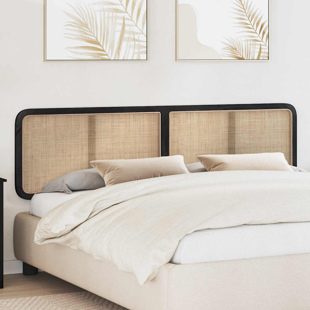 Fejtámla fejtámlával Fekete 200 x 55 x 3 cm Rattan