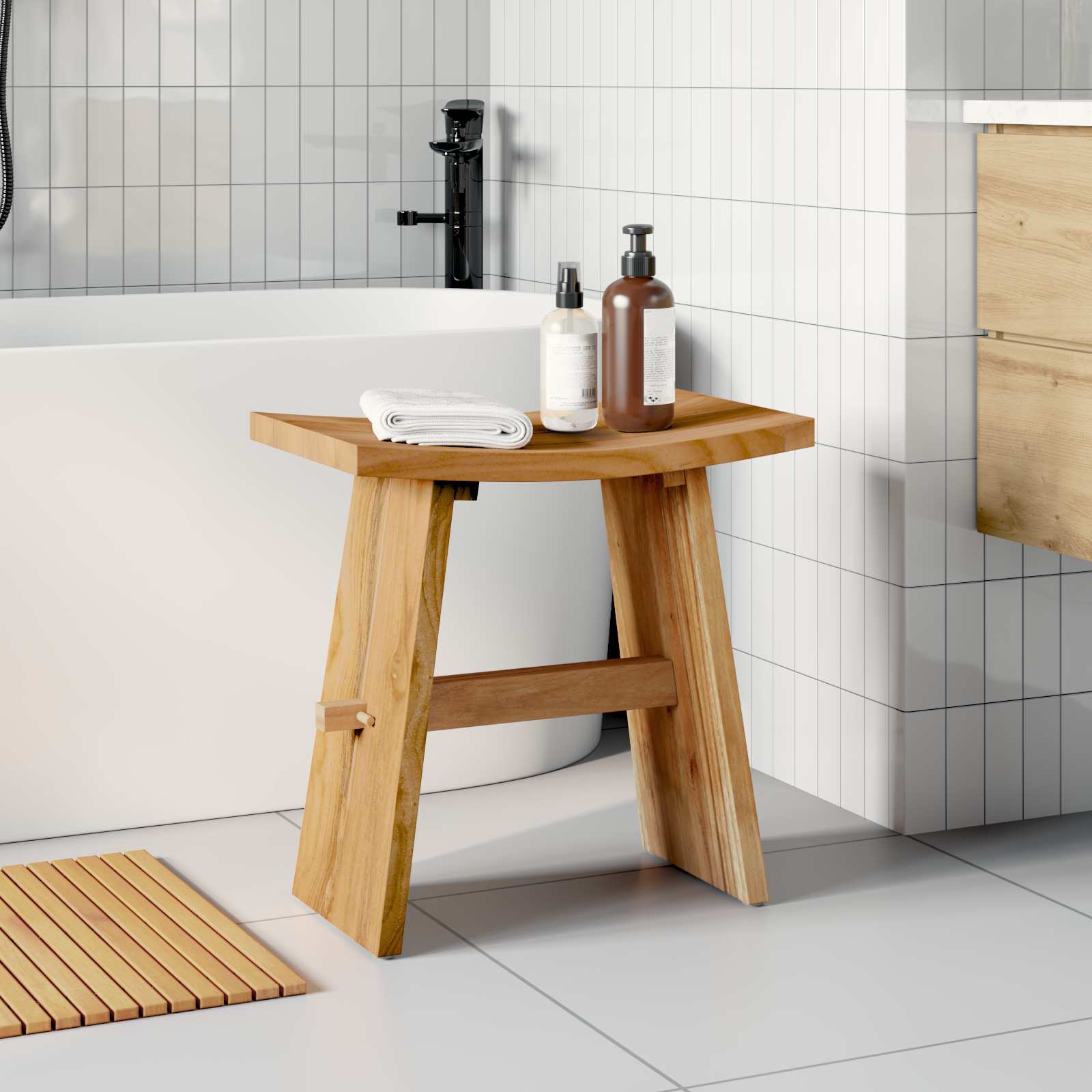 Fürdőszobai szék Barna 50 x 29,5 x 50,5 cm Tömör Teakfa