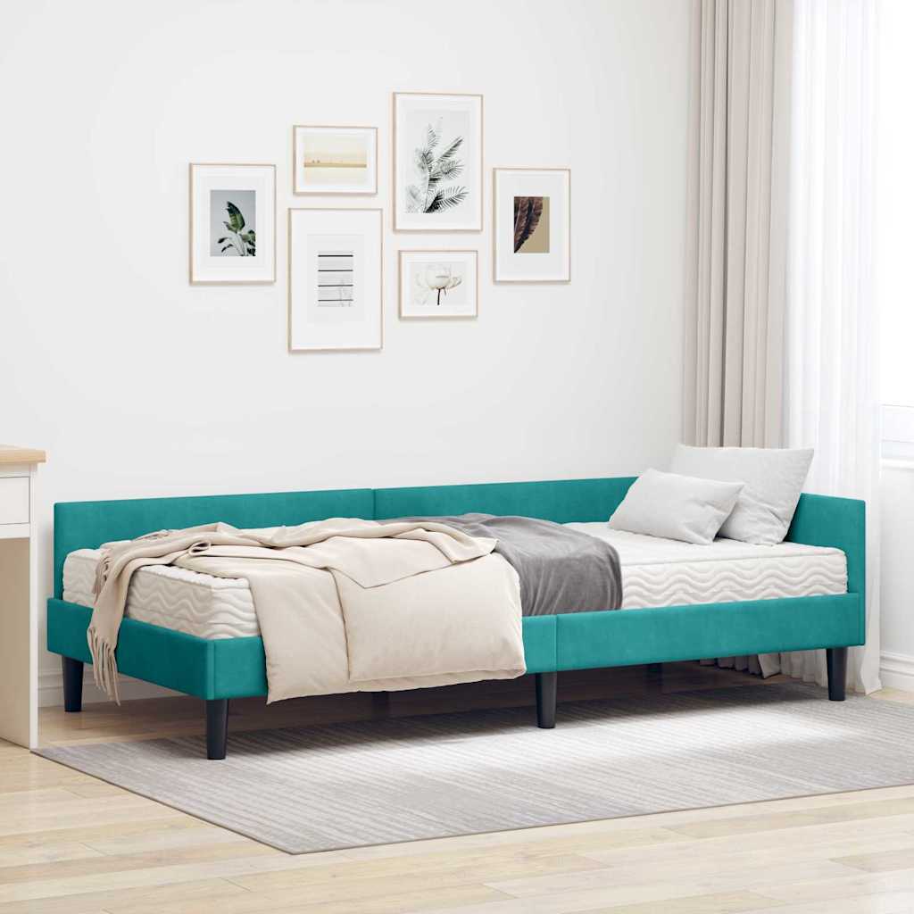 Sarok Ágykeret Matraccal 2 db Türkiz 90 x 200 cm Bársony