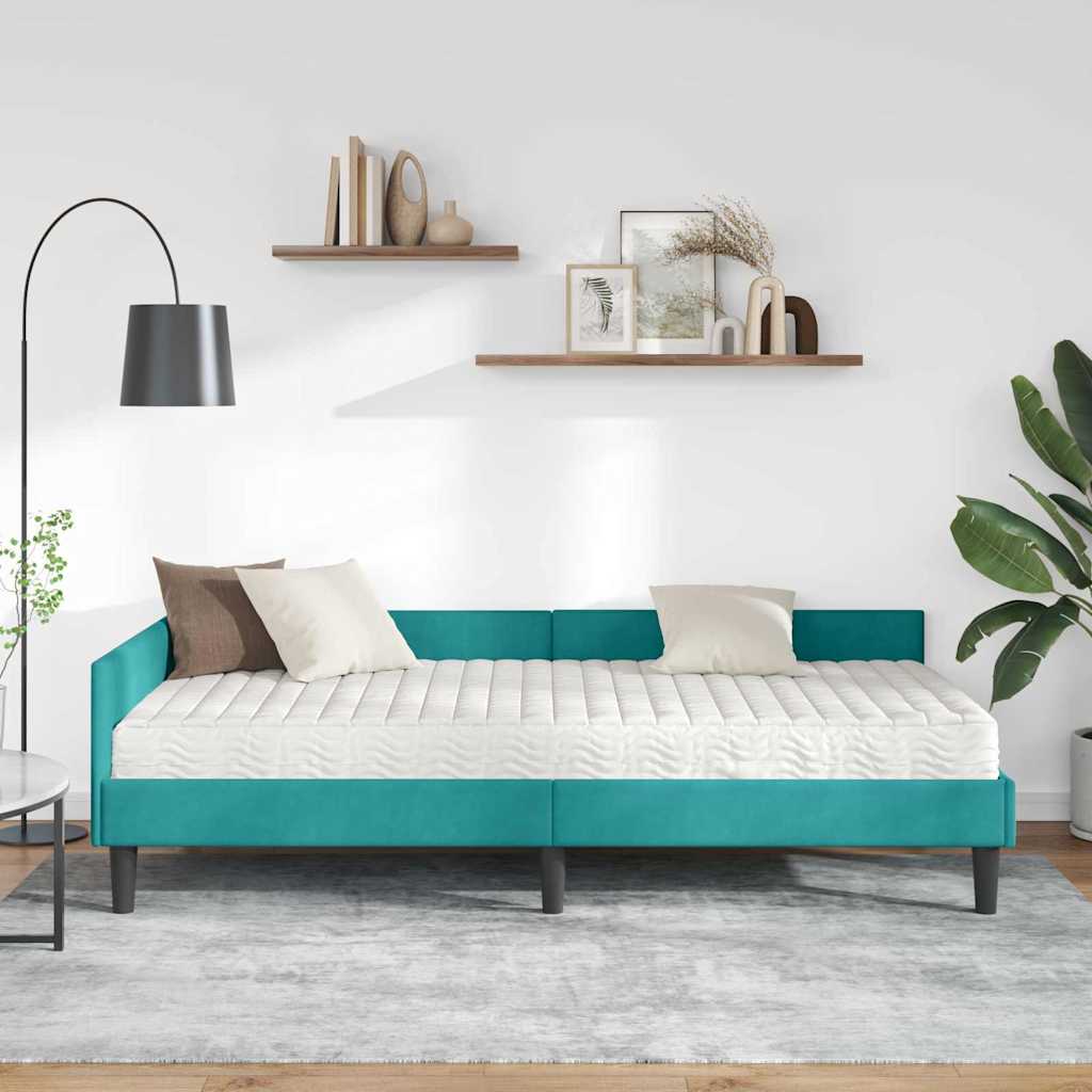 Sarok Ágykeret Matraccal 2 db Türkiz 90 x 200 cm Bársony 3