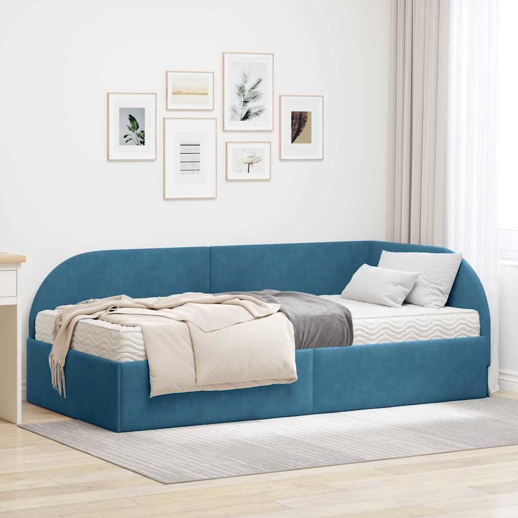Sarok Ágykeret Matraccal 2 db Kék 90 x 190 cm Bársony
