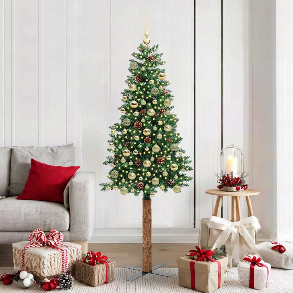 Karcsú karácsonyfa 300 LED-del Zöld 180 cm PVC és tömör fenyőfa