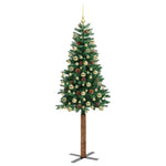 Karcsú karácsonyfa 300 LED-del Zöld 180 cm PVC és tömör fenyőfa 4