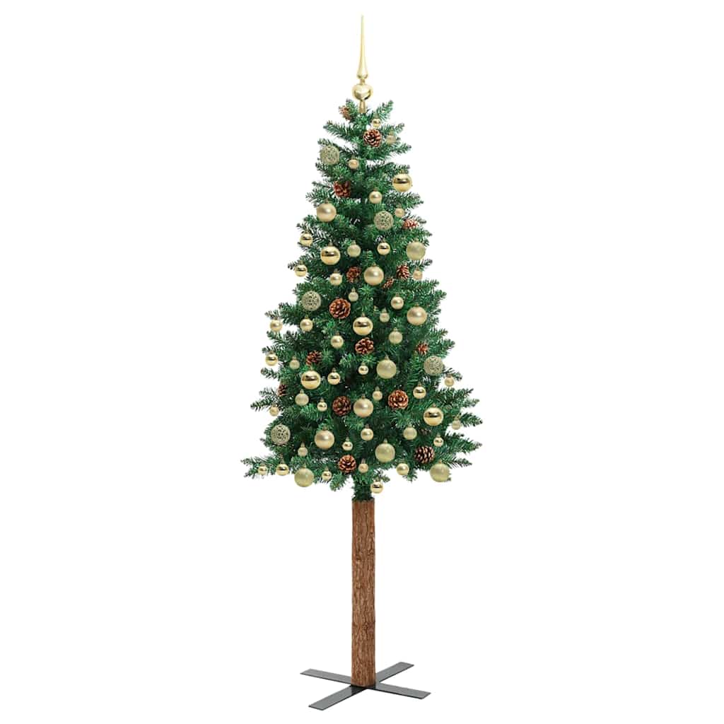 Karcsú karácsonyfa 300 LED-del Zöld 180 cm PVC és tömör fenyőfa 4