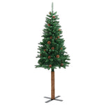Karcsú karácsonyfa 300 LED-del Zöld 180 cm PVC és tömör fenyőfa 5