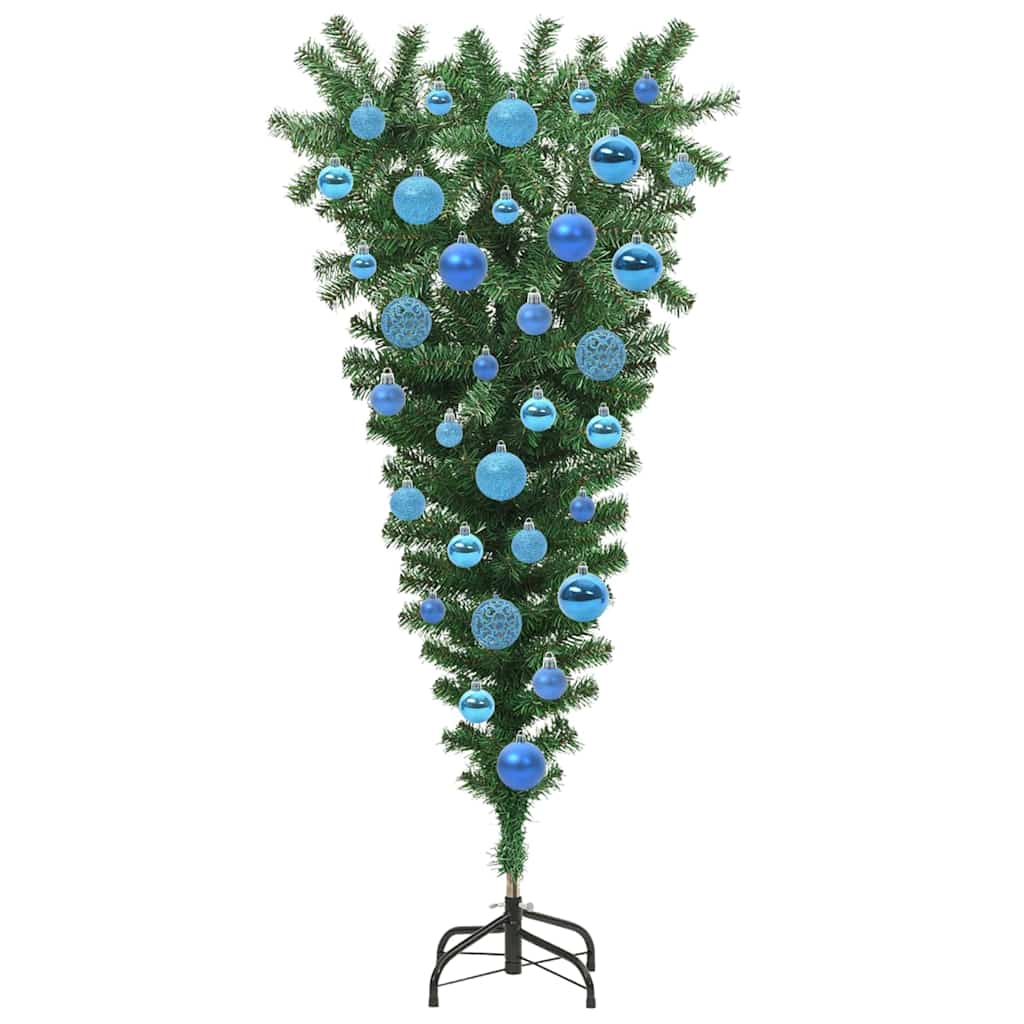Felfordított Műfenyő Elővilágítással és Gömbökkel Zöld 120 cm 4