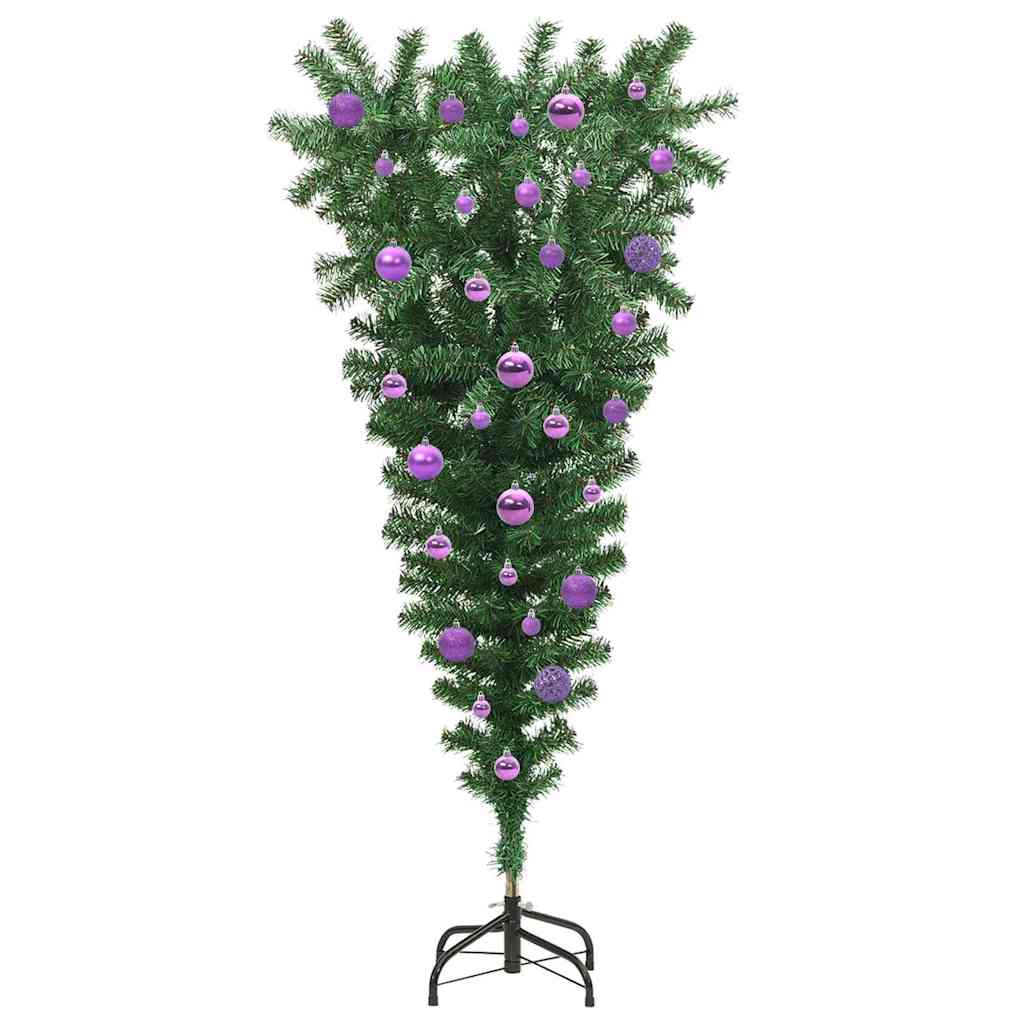 Fejjel lefelé álló mű karácsonyfa gömbökkel Zöld 150 cm PVC 4
