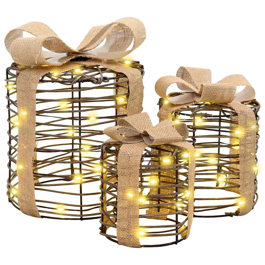 Ajándékdoboz Dekoráció 3 db Meleg fehér 20 x 20 x 20 cm Rattan 2