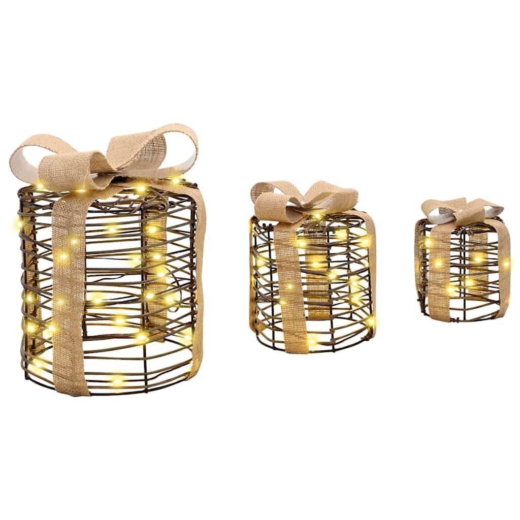 Ajándékdoboz Dekoráció 3 db Meleg fehér 20 x 20 x 20 cm Rattan 4