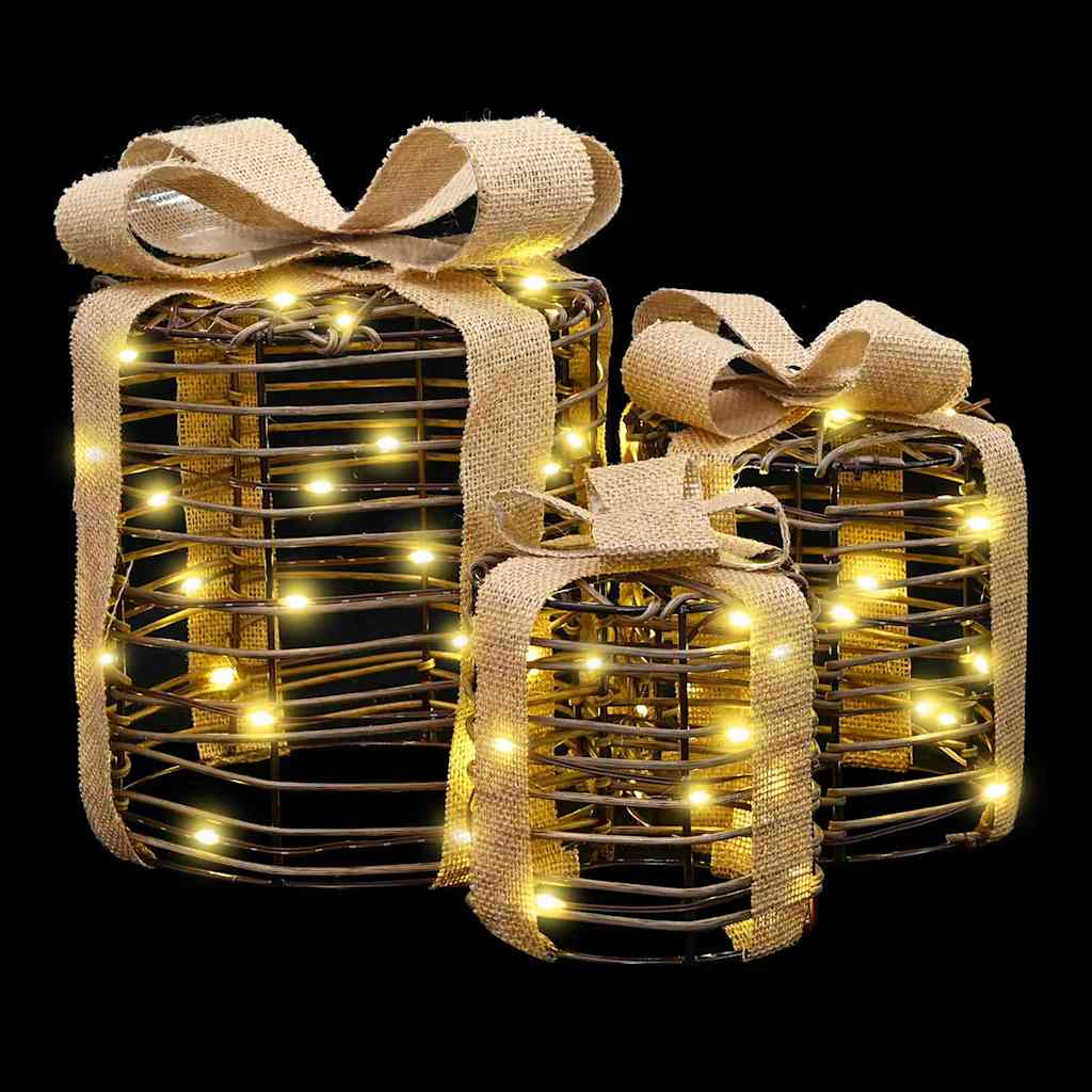 Ajándékdoboz Dekoráció 3 db Meleg fehér 20 x 20 x 20 cm Rattan 5