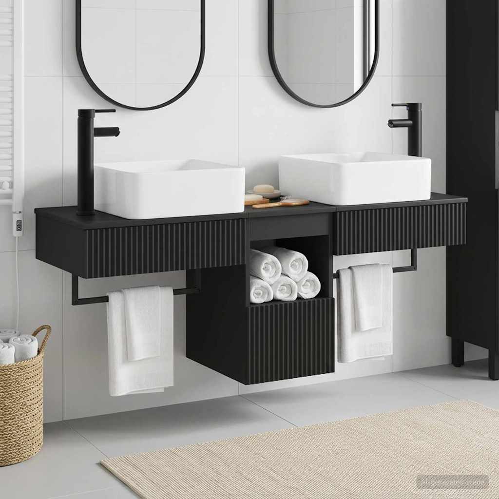 Fürdőszobai Szekrény Szett 3 db Fekete 136 x 35 x 80 cm