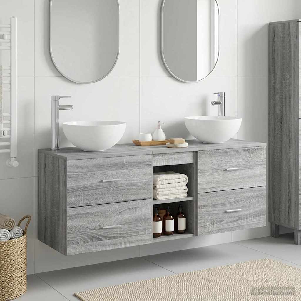 Fürdőszobai Szekrény Szett 3 db Szürke Sonoma 129 x 35 x 80 cm
