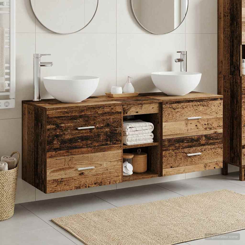 Fürdőszobai Szekrény Szett 3 db Antik Fa 129 x 35 x 80 cm