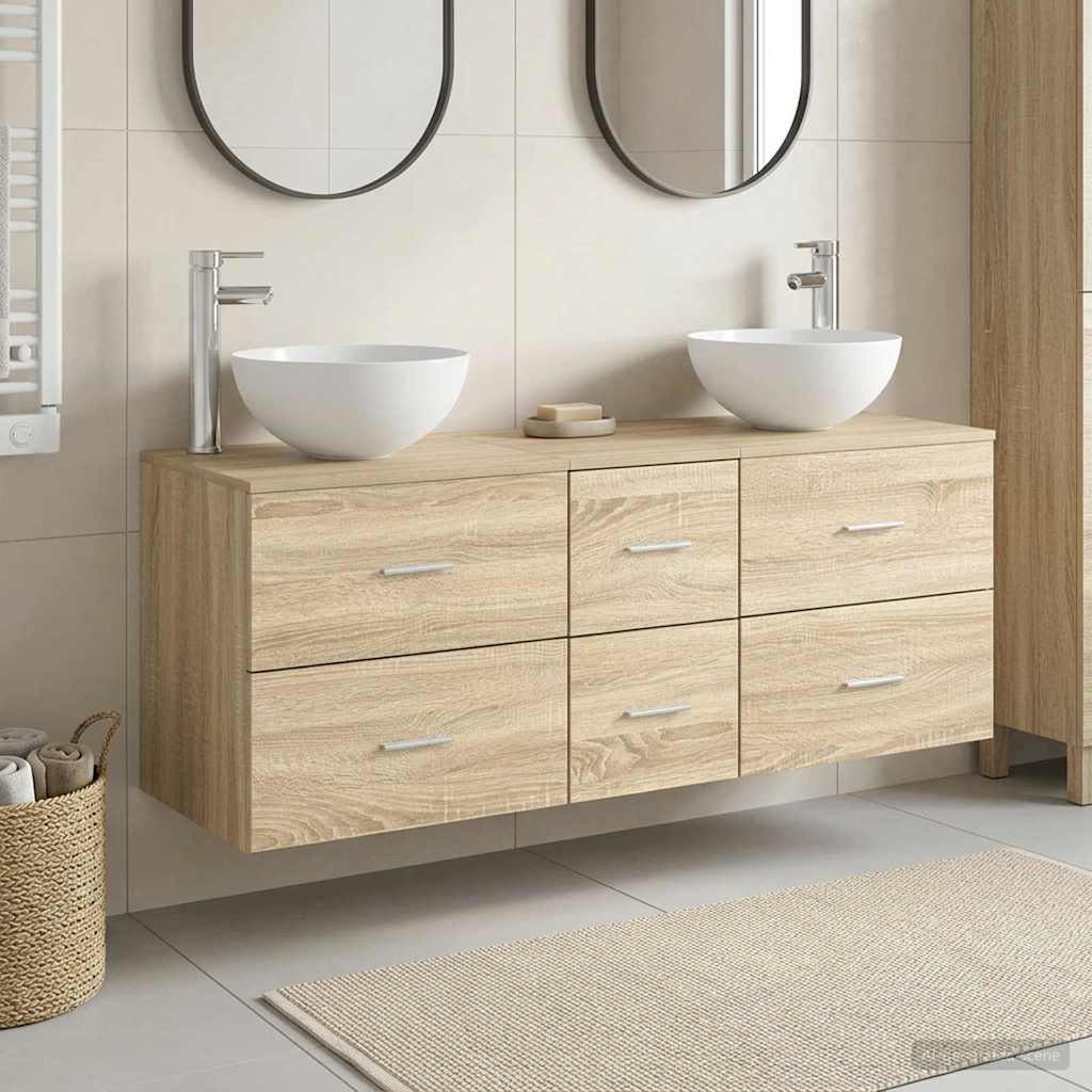 Fürdőszobai Szekrény Szett 3 db Sonoma Tölgy 129 x 35 x 80 cm