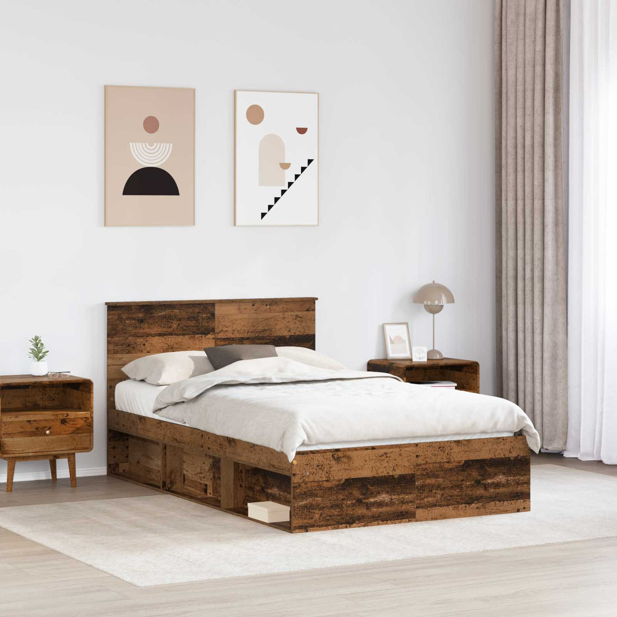 Ágykeret fejtámlával Öreg fa 135 x 190 cm Szerelt fa 3