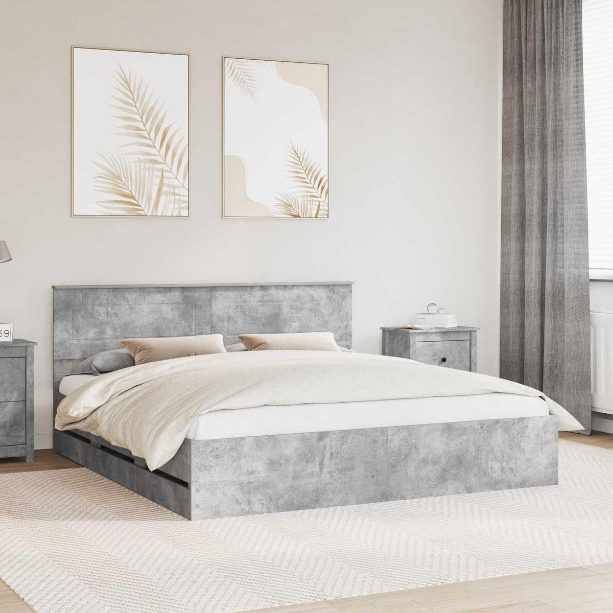 Ágykeret fiókkal tárolóval Beton Szürke 200 x 200 cm Mérnöki Fa