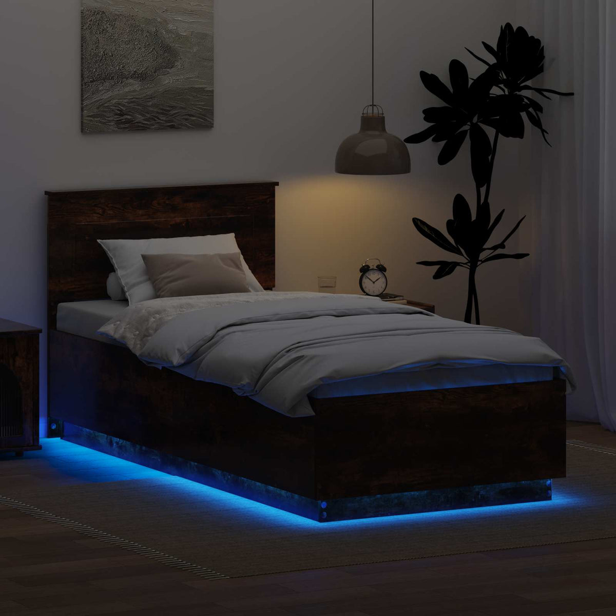 Ágykeret LED szalagokkal Füstölt tölgy 90 x 200 cm Szerelt Fa 4
