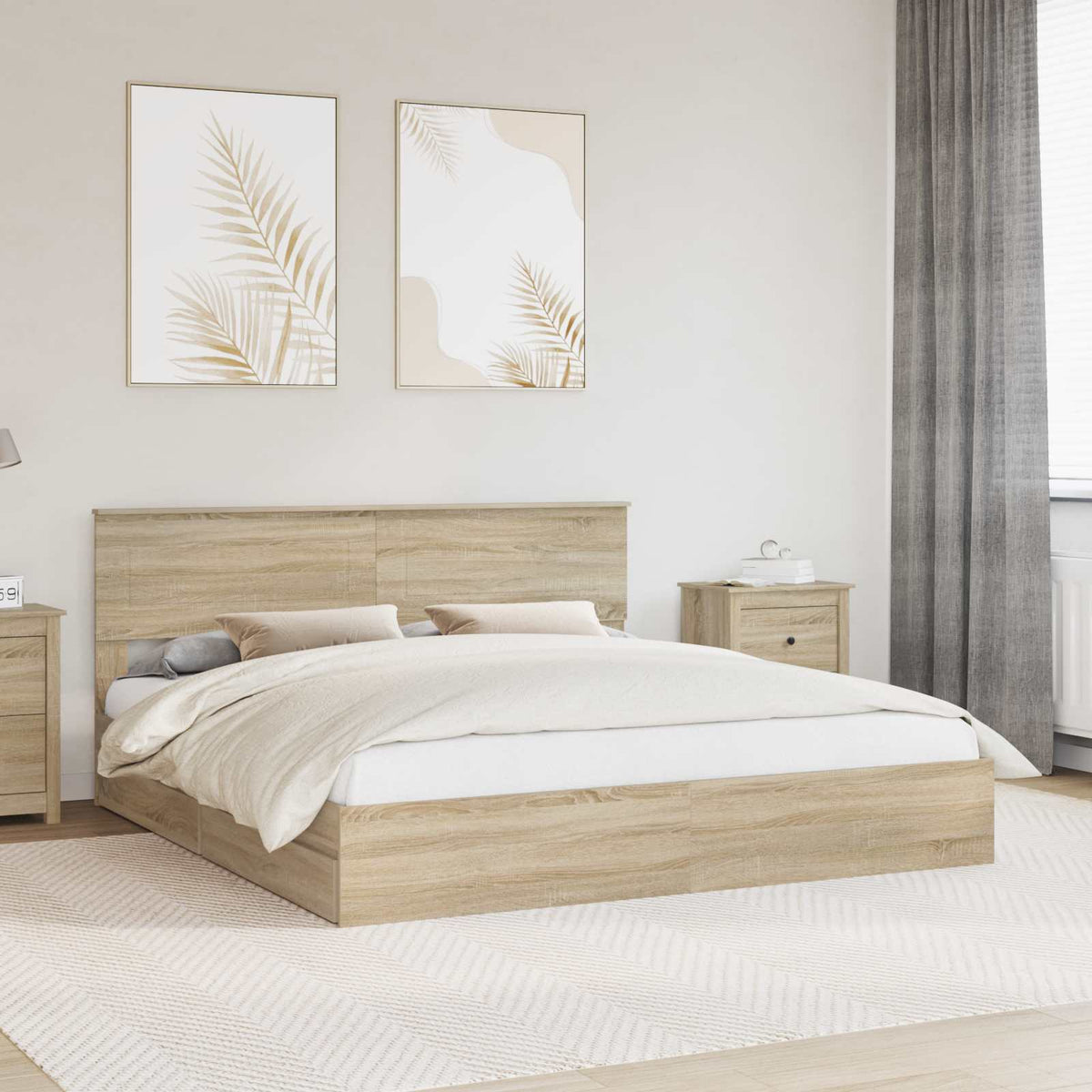 Tárolós Ágy fiókkal Sonoma tölgy 200 x 200 cm Szerelt Fa