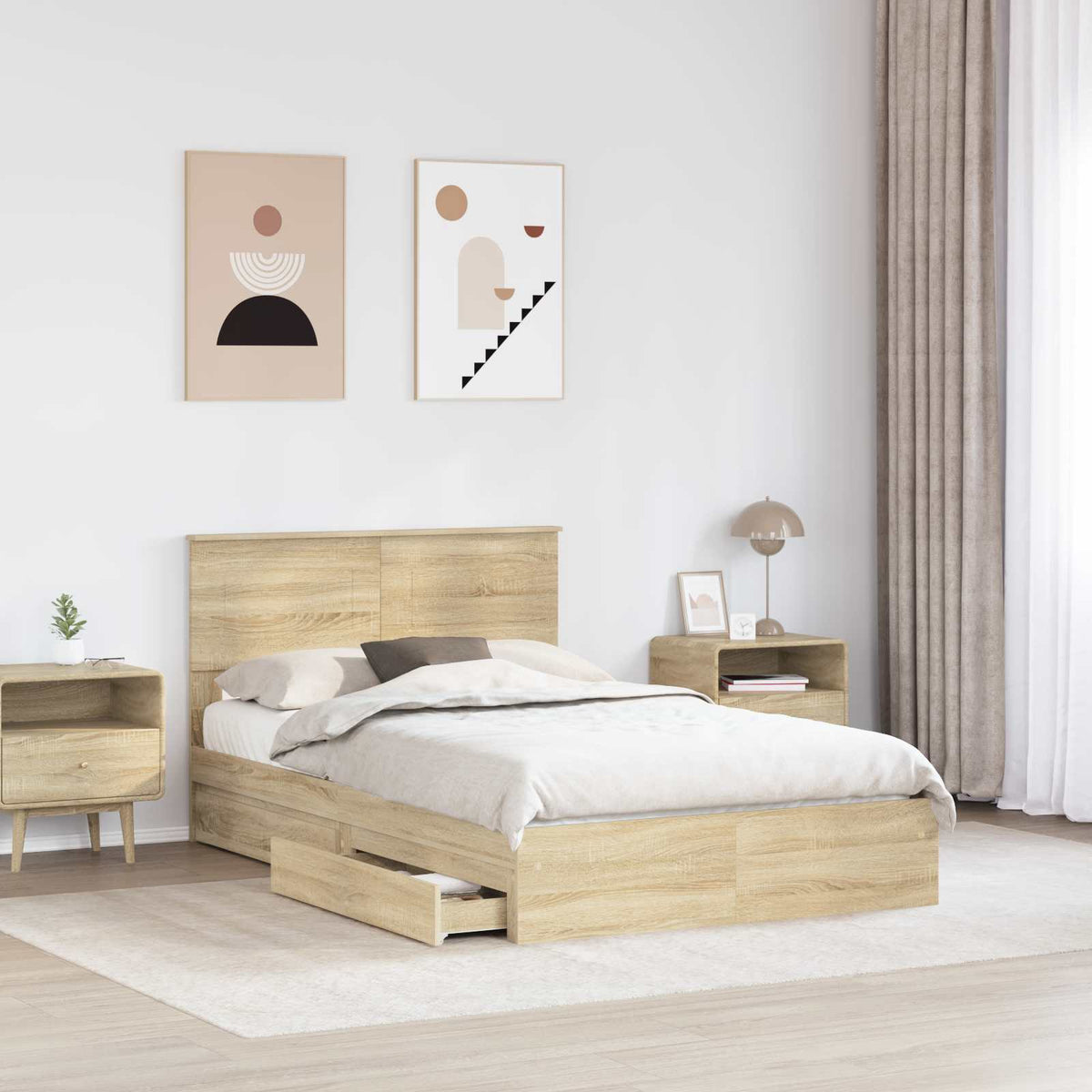 Tárolós Ágy fiókkal Sonoma tölgy 135 x 190 cm Szerelt Fa 3