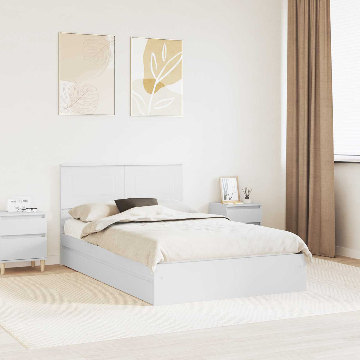 Tárolós Ágy fiókkal fejtámlával Fehér 120 x 190 cm Szerelt Fa