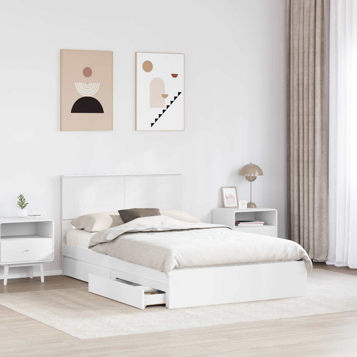 Tárolós Ágy fiókkal fejtámlával Fehér 120 x 190 cm Szerelt Fa 3