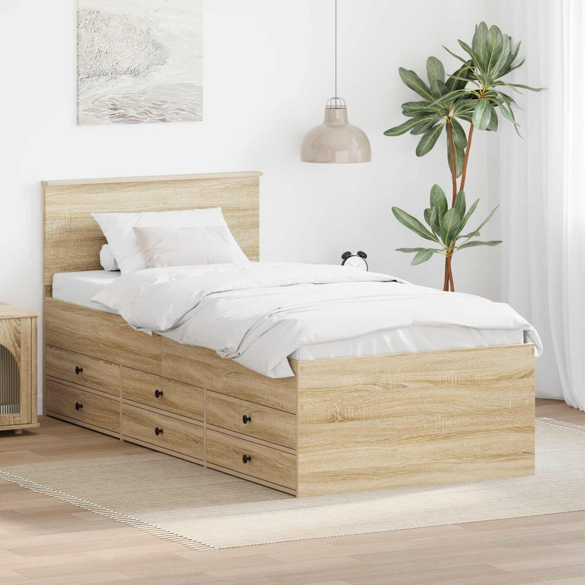 Nappaliágy Sonoma Tölgy és Fekete 100 x 200 cm Szerelt Fa