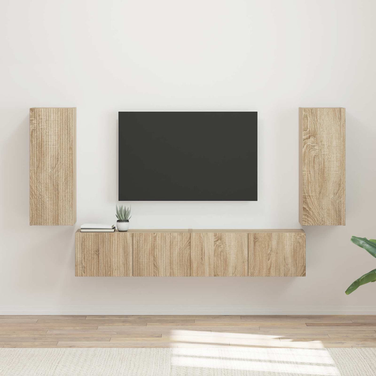 TV falit kabinet szett 4 db Sonoma tölgy Szerelt Fa