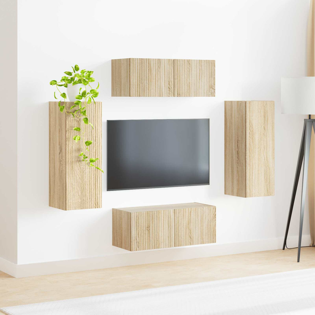 TV falit kabinet szett 4 db Sonoma tölgy Szerelt Fa 4