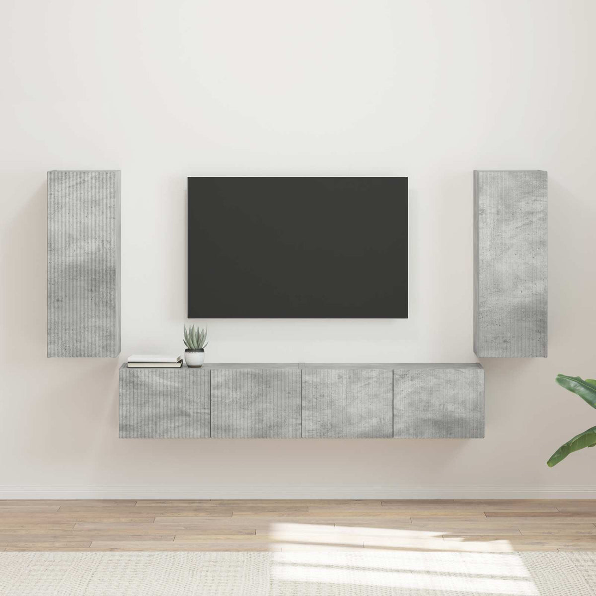 TV falit kabinet szett 4 db Beton Szürke Szerelt Fa