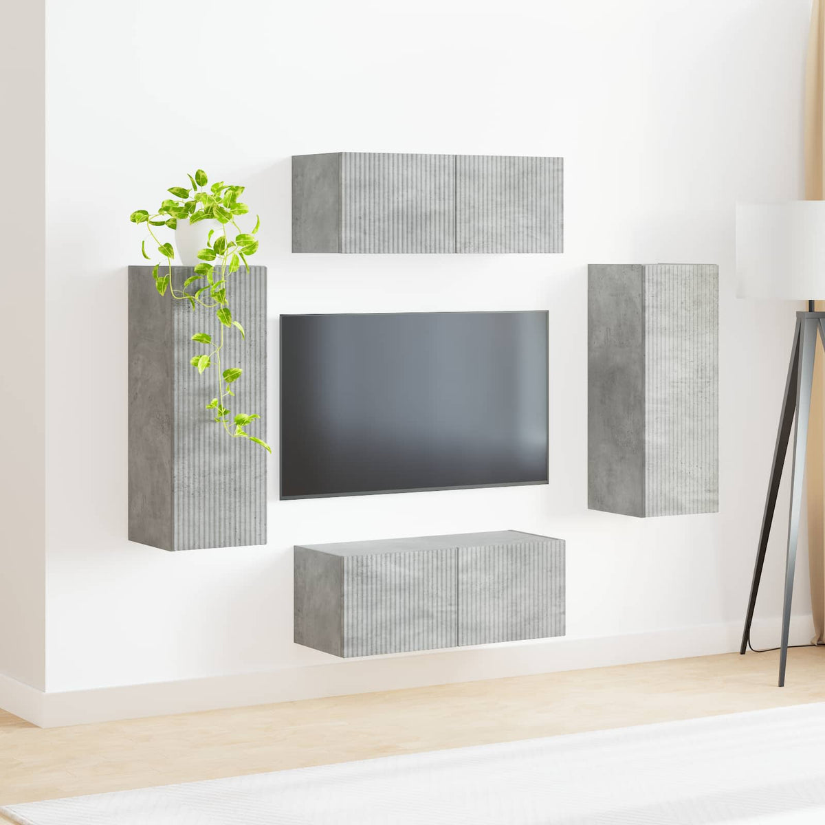 TV falit kabinet szett 4 db Beton Szürke Szerelt Fa 4