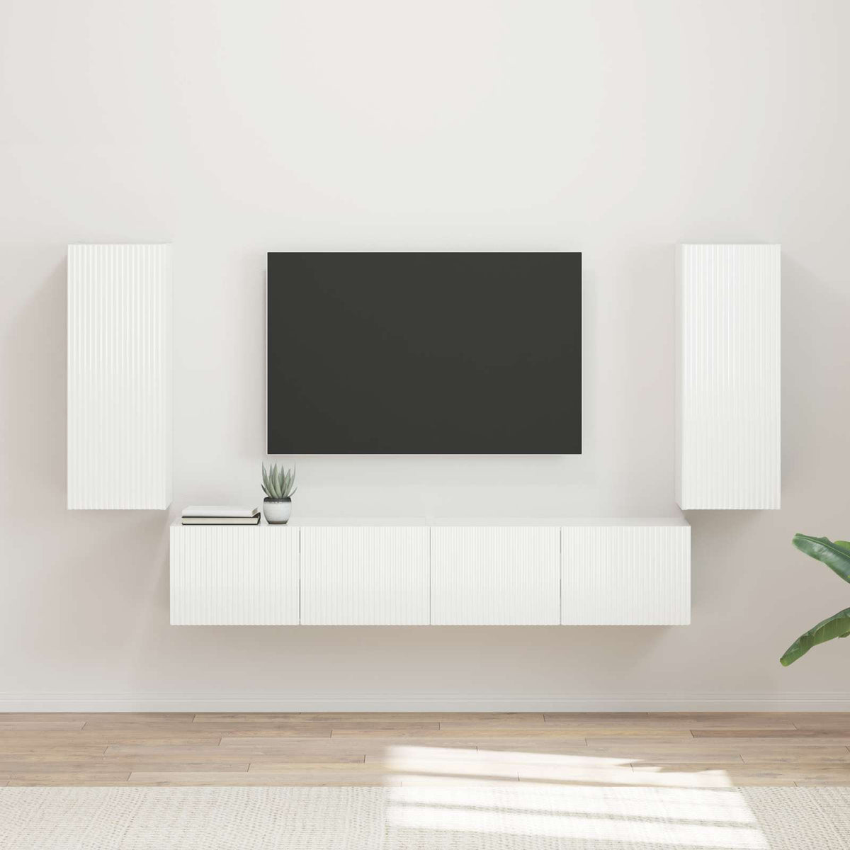 TV falit kabinet szett 4 db Magas Fényű Fehér Szerelt Fa