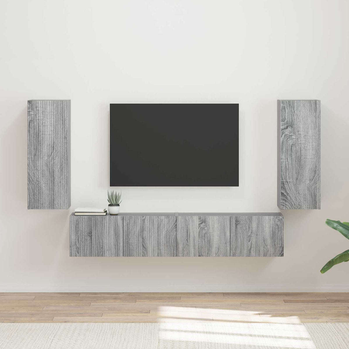 TV falit kabinet szett 4 db Szürke Sonoma Szerelt Fa