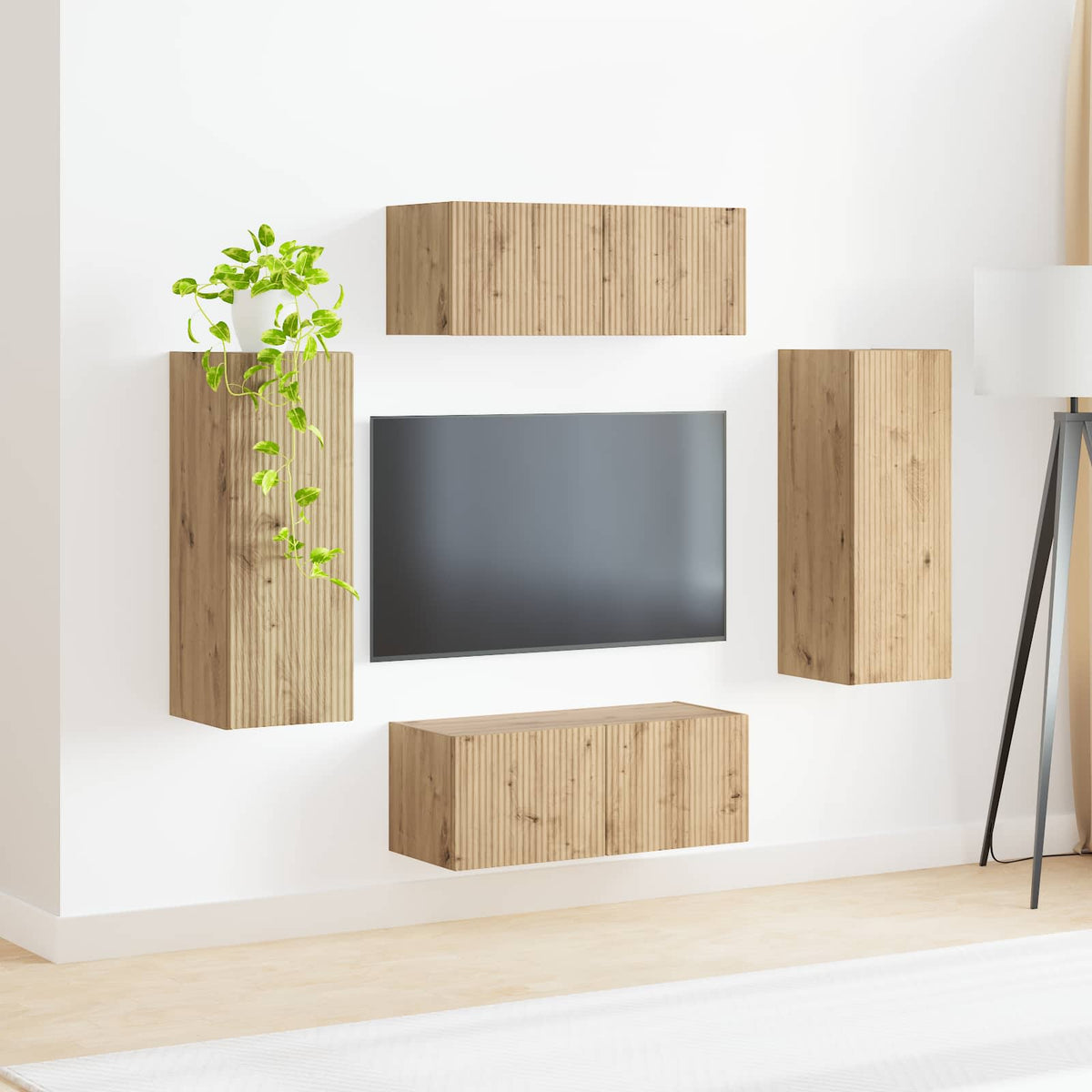 TV falit kabinet szett 4 db Artisan tölgy Szerelt Fa 4