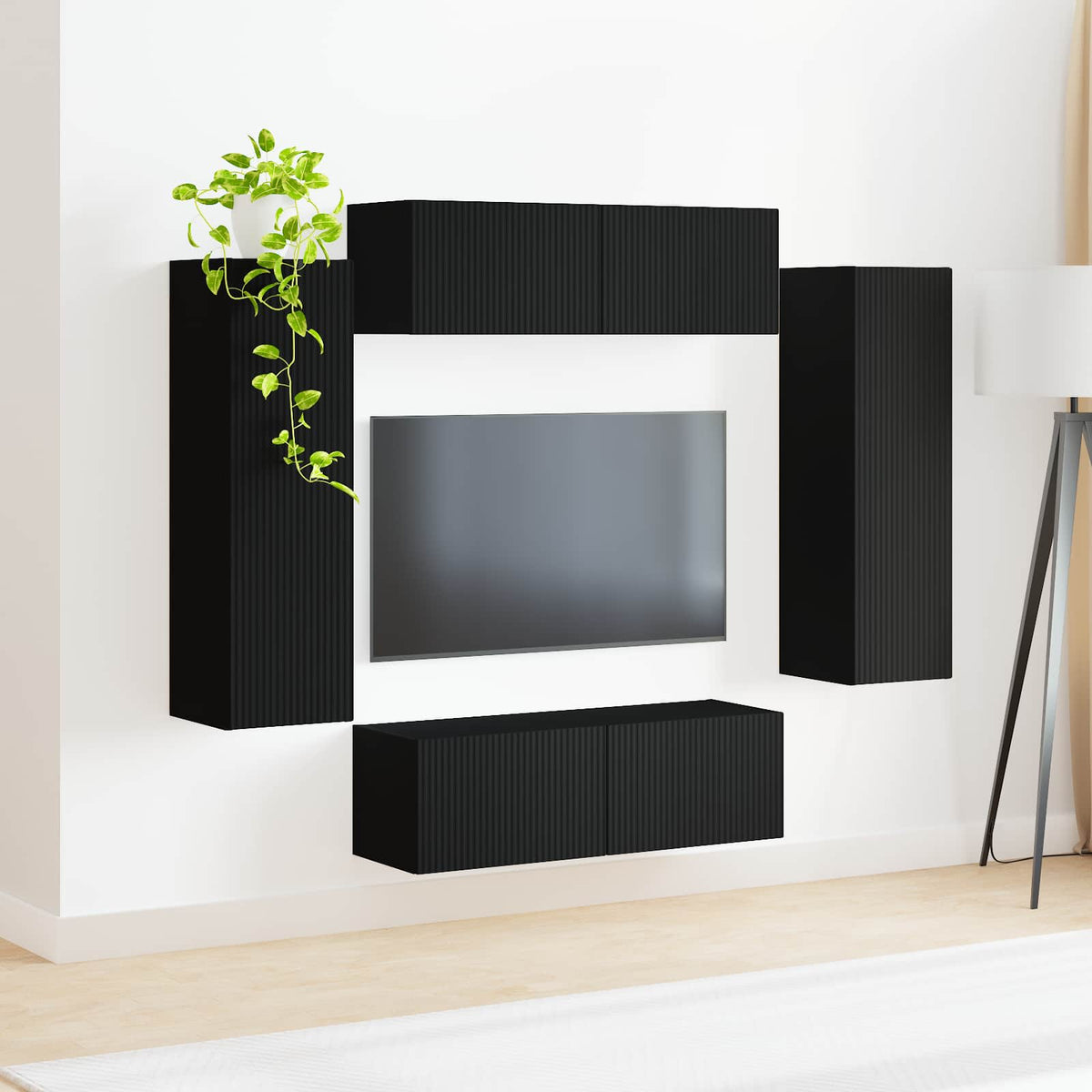 TV falit kabinet szett 4 db Fekete Szerelt Fa 4