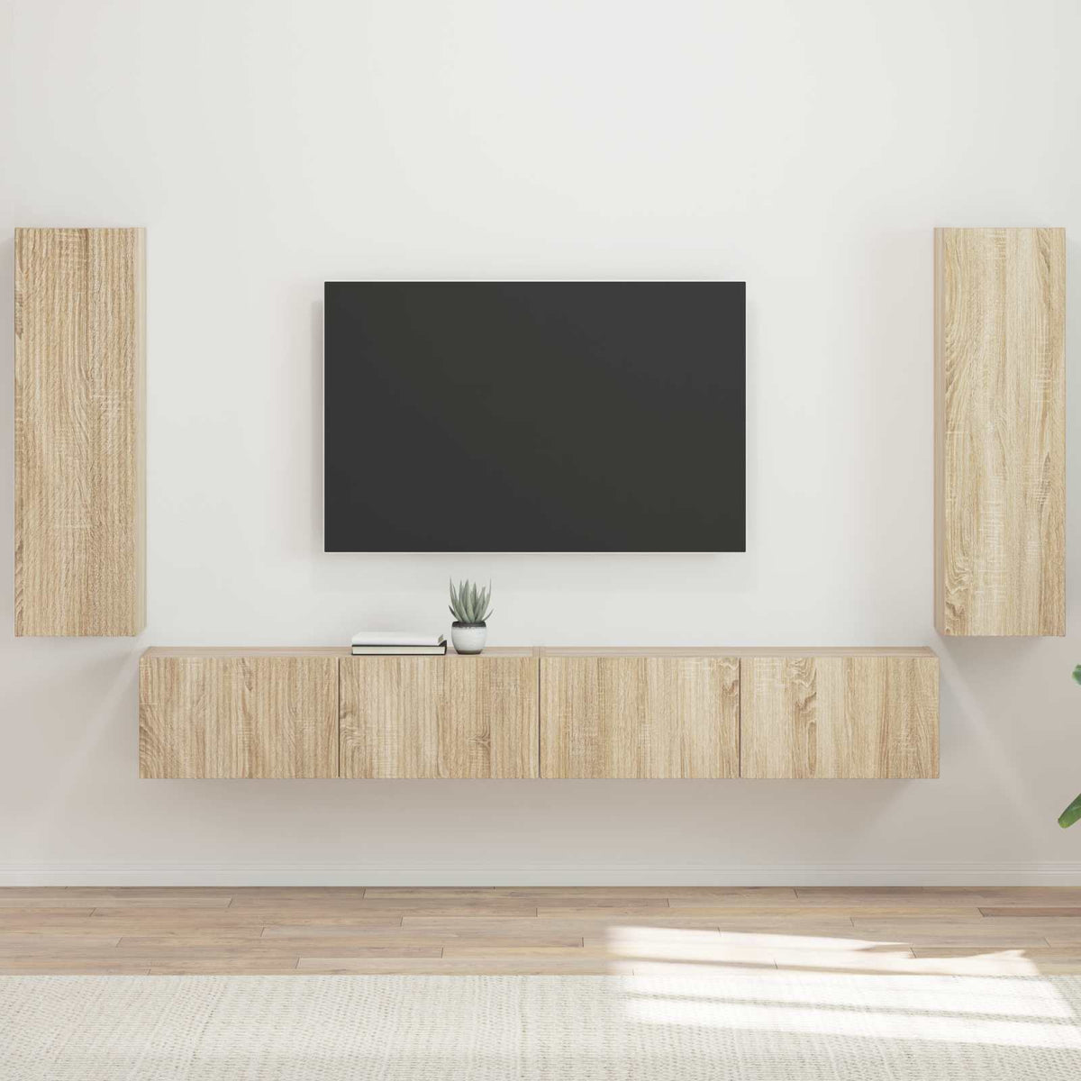 TV falit kabinet szett 4 db Sonoma tölgy Szerelt Fa