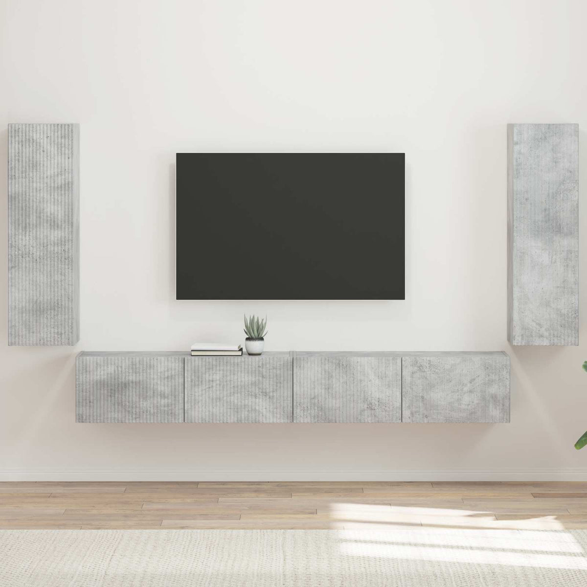 TV falit kabinet szett 4 db Beton Szürke Szerelt Fa